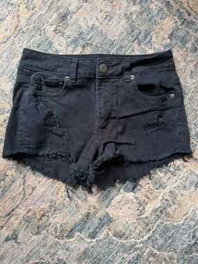 American Eagle Outfitters Black Distressed Denim Jean Shorts